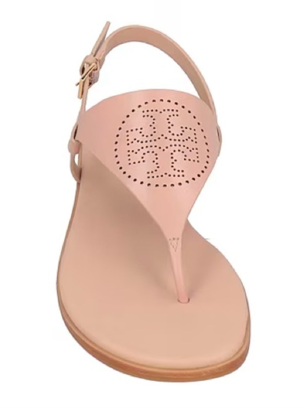 TORY BURCH Capri Perforated TB Logo Leather Thong Sandal Goan Sand Pink,Sz 10.5